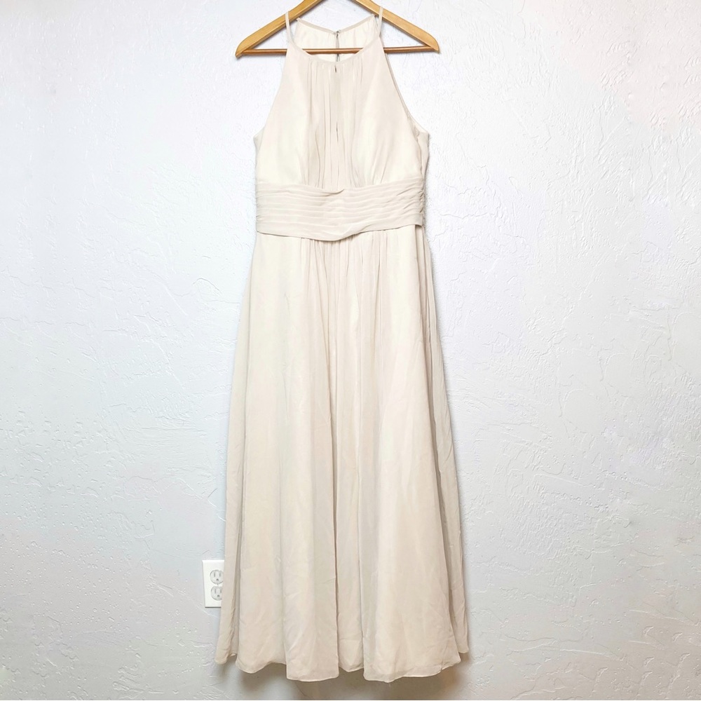 Azazie grey chiffon maxi dress halter neck bridesmaids gown size 14